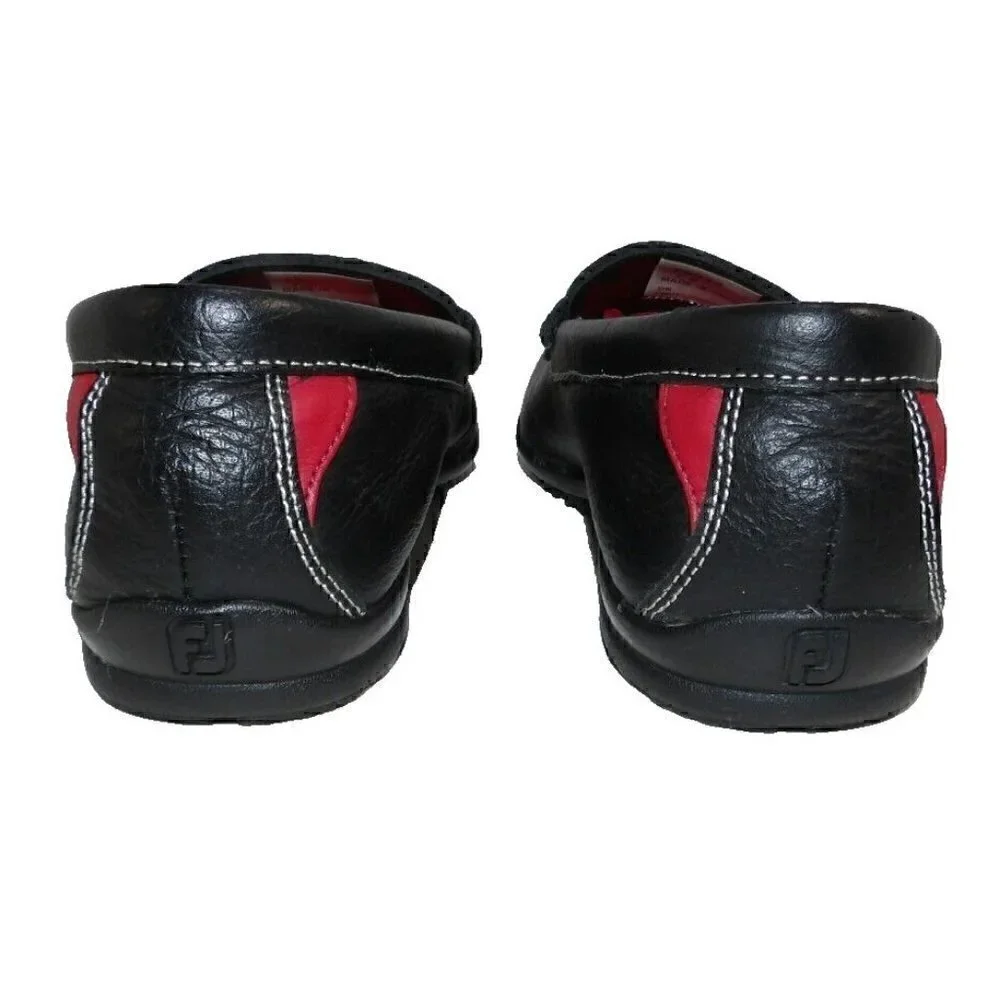 FOOTJOY black leather loafers, moccasins with red accents men's size 7 M